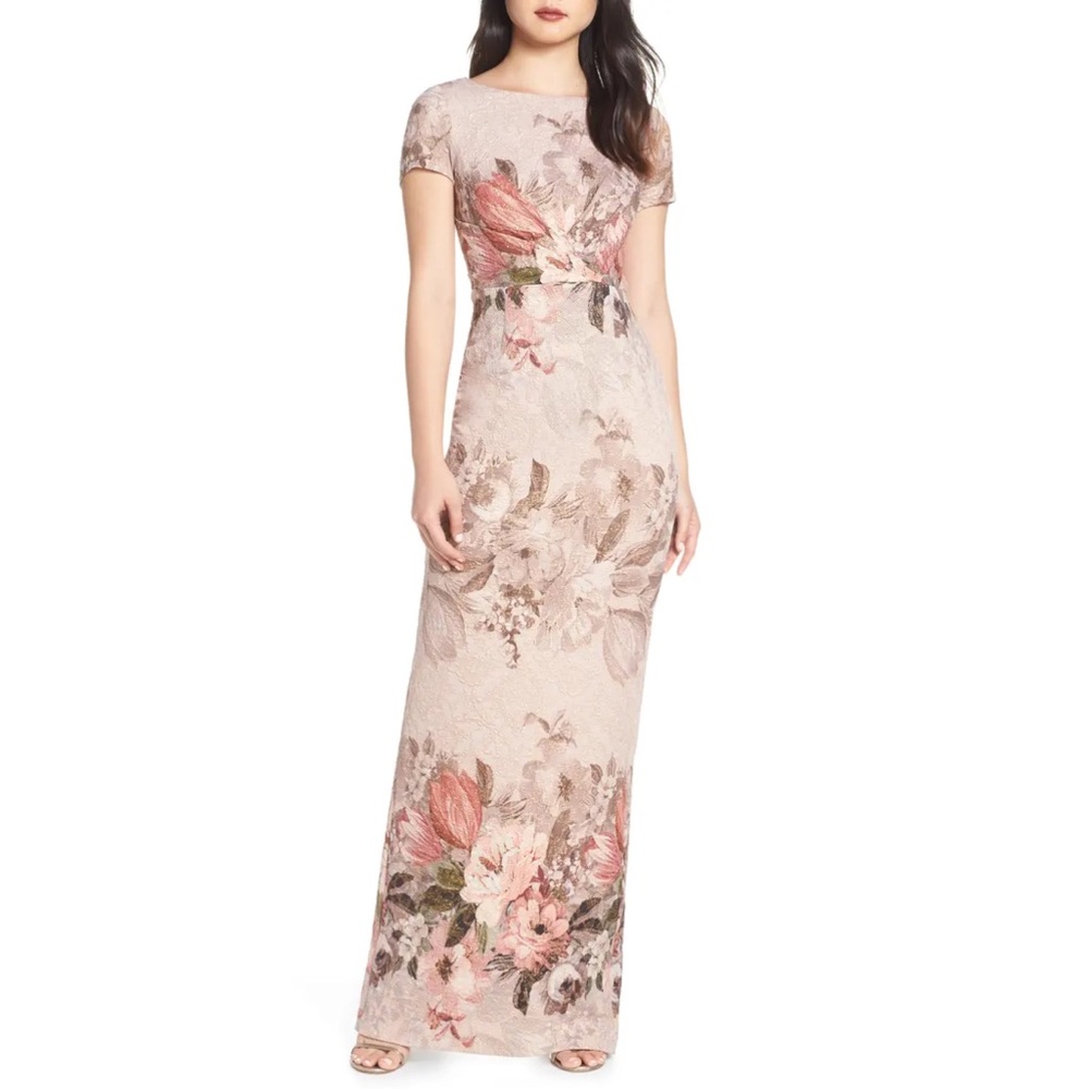 Adrianna Papell Border Print Column Evening Dress